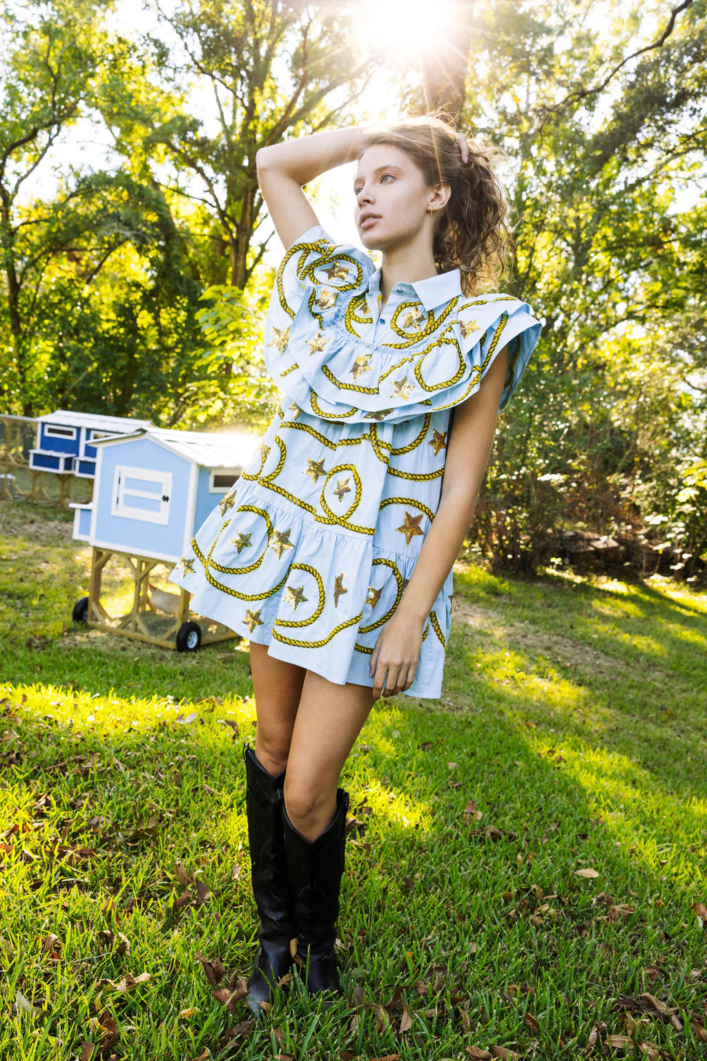 Light Blue Star & Rope Ruffle Dress | Queen of Sparkles