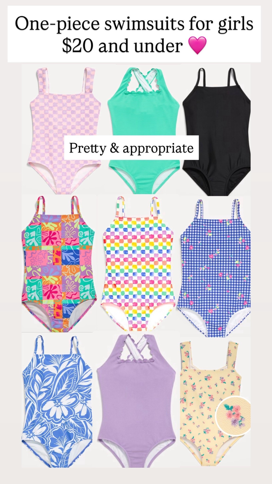 One-piece swimsuits for girls. All under $20. ￼

#LTKSaleAlert #LTKKids