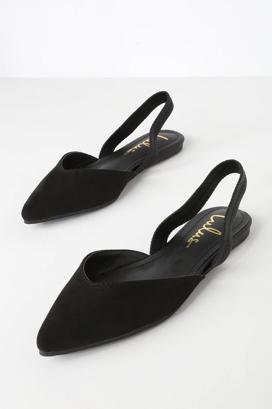 Mae Black Suede Pointed-Toe Slingback Flats | Lulus (US)