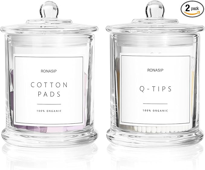 Ronasip Qtip Holder & Cotton Pad Dispenser, Bathroom Organizer and Storage Canisters, 16oz Glass ... | Amazon (US)