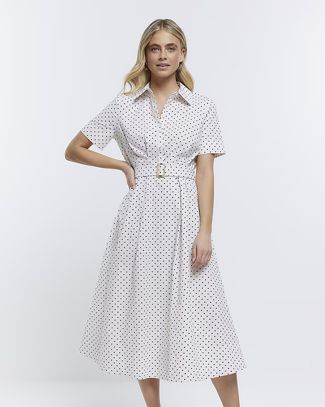 White spot belted midi shirt dress | River Island (UK & IE)