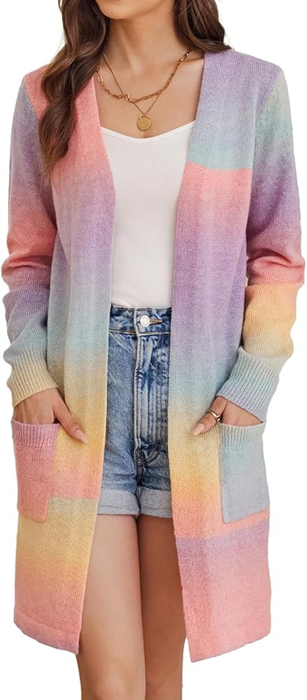 GRACE KARIN Women's Long Sleeve Open Front Knitting Kimono Cardigan with Pockets | Amazon (US)