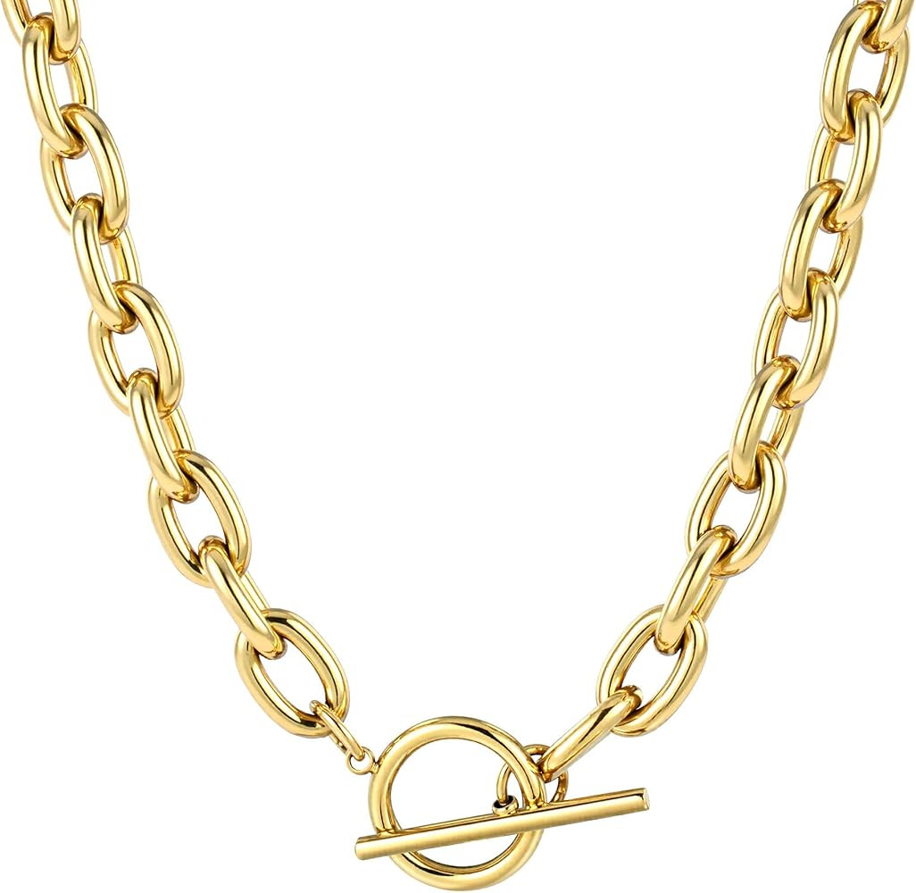 TEN MIRO 18k Chunky Gold Necklace for Women Sweatproof, Non Tarnish Chunky Layered Chain Necklace... | Amazon (US)