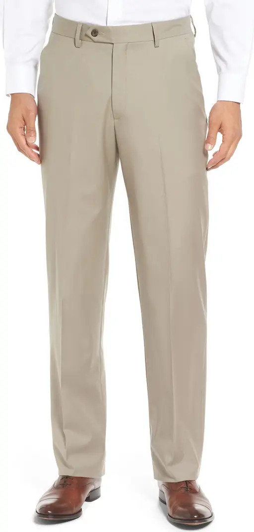 Berle Flat Front Solid Super 130s Wool Gabardine Trousers | Nordstrom | Nordstrom