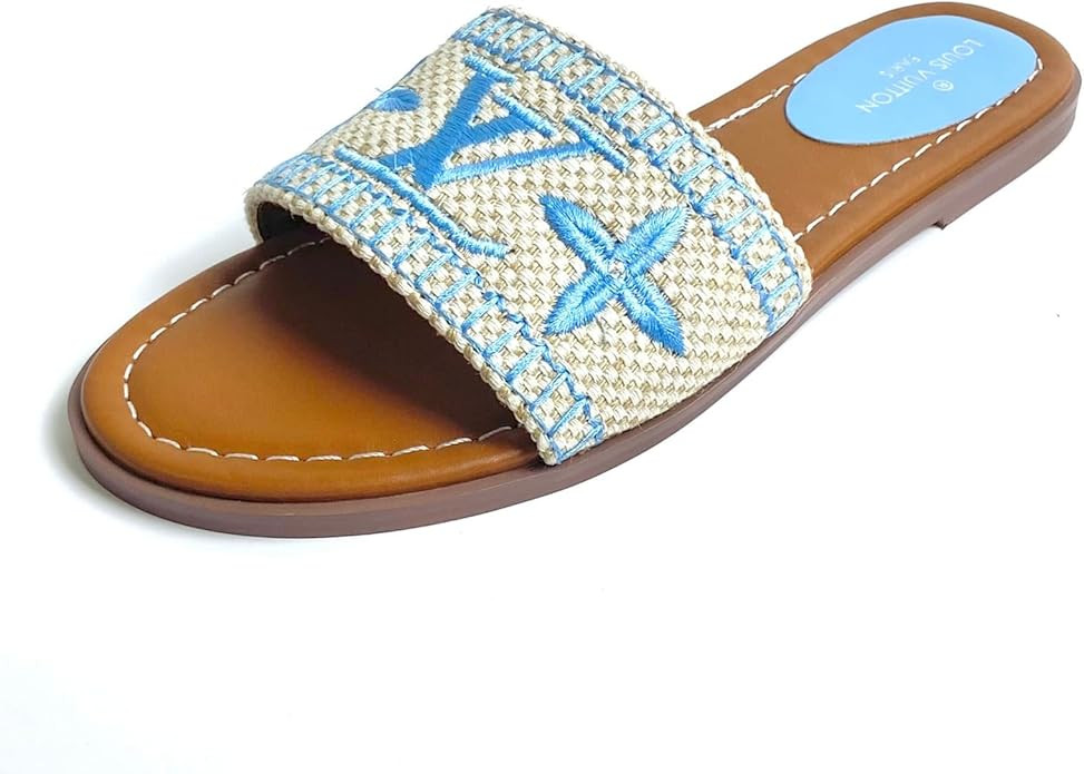 Women'S Comfort Slide Sandals Fashion Embroidered Strap Lightweight Flat Sandals For Park Walking | Amazon (US)