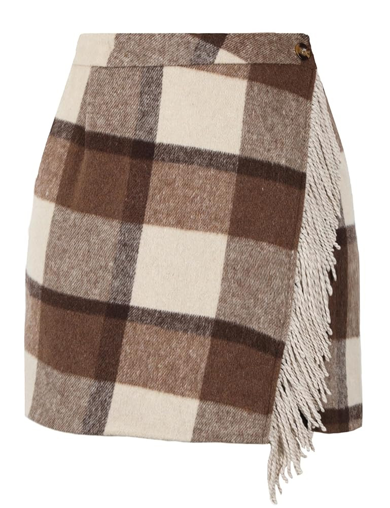 Tanming Plaid Skirts for Women High Waist Bodycon Pencil Fringe Mini Skirts Fall Winter Wool Wrap... | Amazon (US)