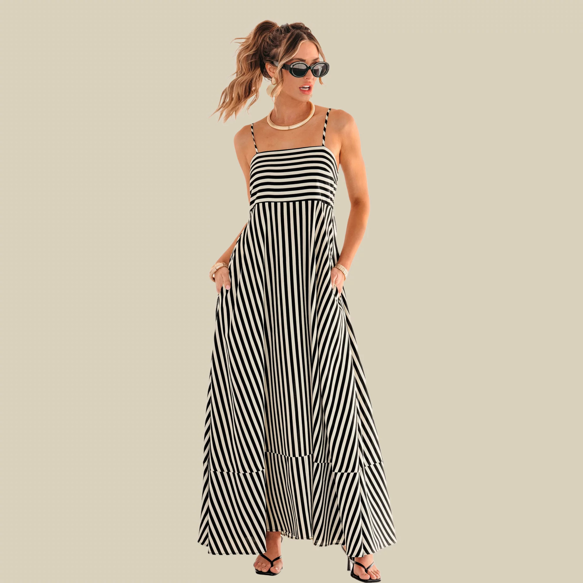 Cupshe Women's Striped Boho Maxi Tiered Dress | DICK'S Sporting Goods