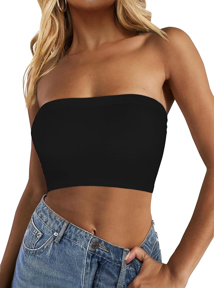 Tube Tops for Women Summer Crop Top Basic Casual Bandeau Going Out Strapless Short Shirt | Amazon (US)