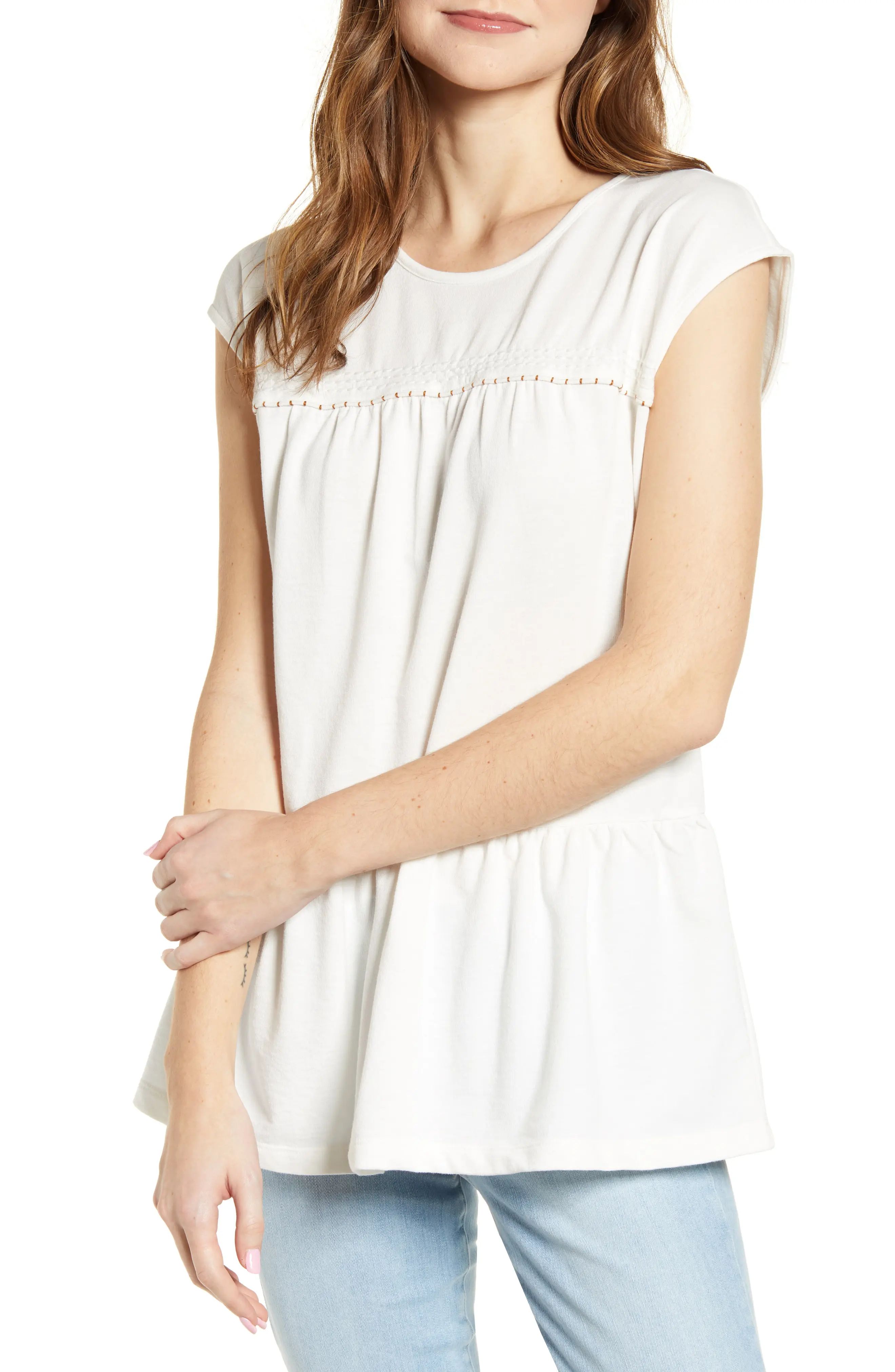 Women's Caslon Cap Sleeve Peplum Top, Size X-Small - Ivory | Nordstrom