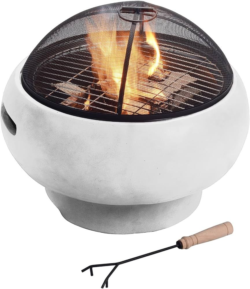 Teamson Home MGO Light Concrete Round Charcoal and Wood Burning Fire Pit for Outdoor Patio Garden... | Amazon (US)