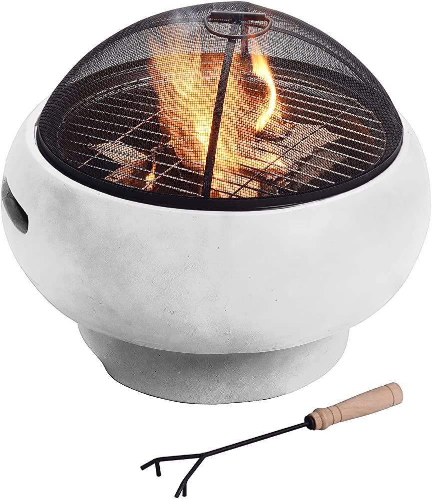 Teamson Home MGO Light Concrete Round Charcoal and Wood Burning Fire Pit for Outdoor Patio Garden... | Amazon (US)