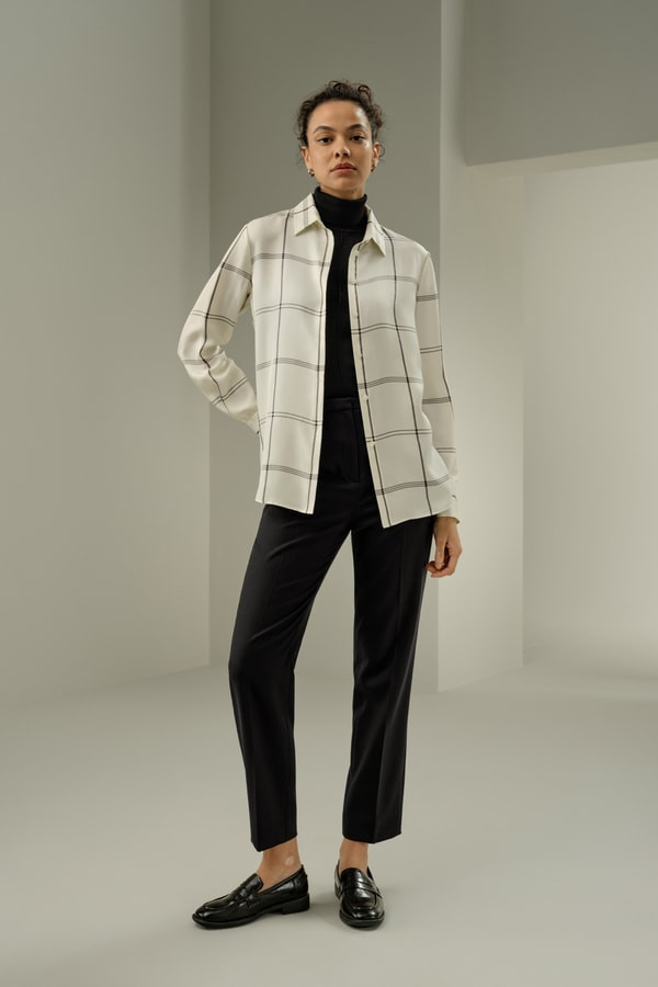 Silk Twill Windowpane Shirt | LILYSILK