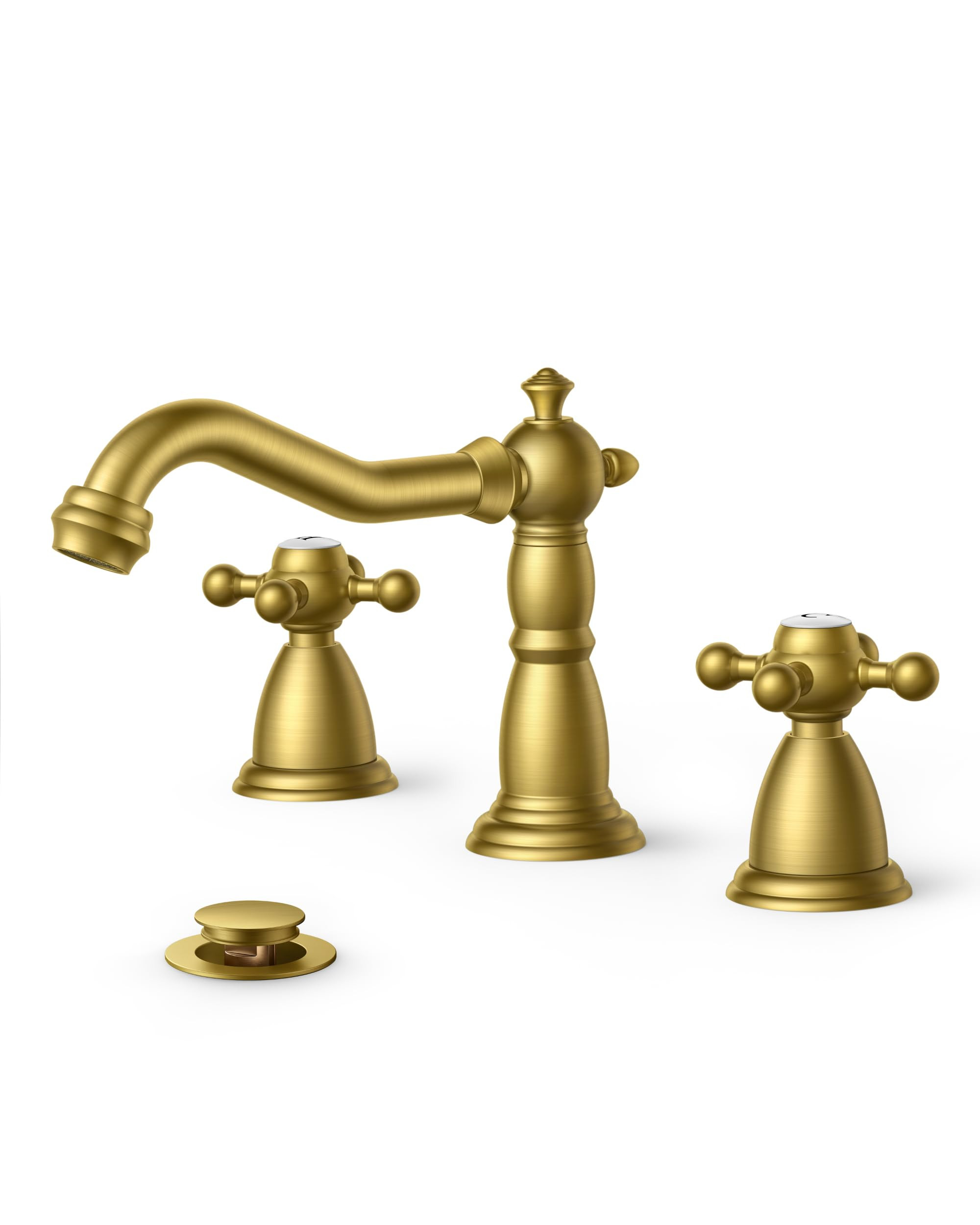 FORIOUS 3 Hole Vintage Bathroom Faucet Brushed Gold, 2 Handles 8 Inch Widespread Antique Brass Ba... | Amazon (US)