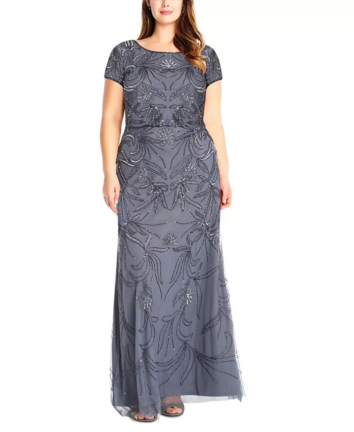 Adrianna Papell Plus Size Blouson Sequin Gown - Macy's | Macy's