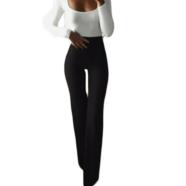 Women Stretch Straight Work Pants Yoga Bell-bottom High Waist Flared Trousers | Walmart (US)