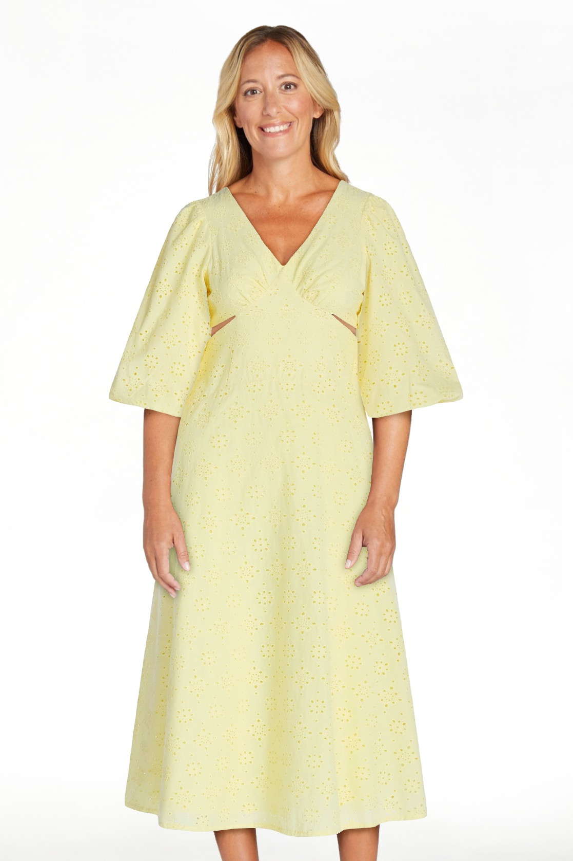 Scoop Women's Eyelet Cutout Cotton Midi Dress, Sizes 0-18 | Walmart (US)