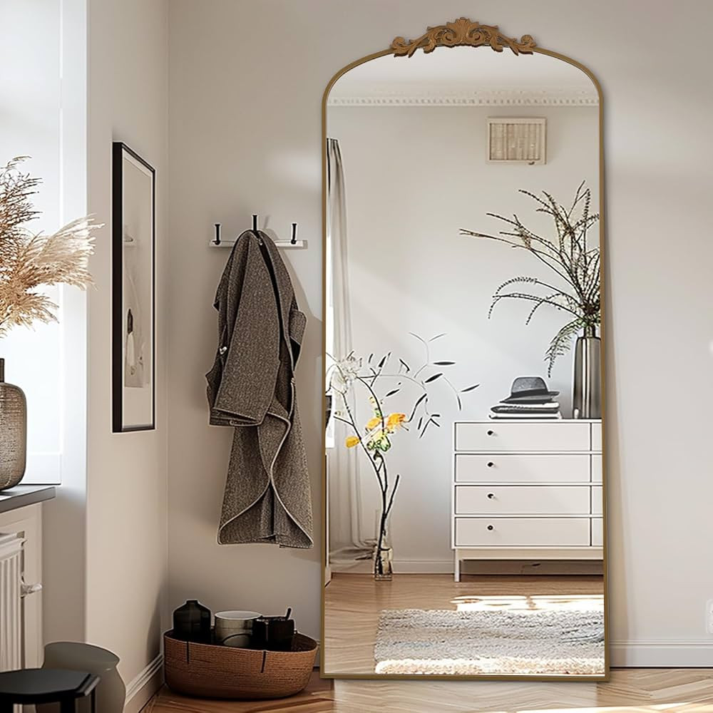 Gold 30 x 71 in Floor Mirror Full Length Freestanding with Ornate Carved Applique Full Body Mirro... | Amazon (US)