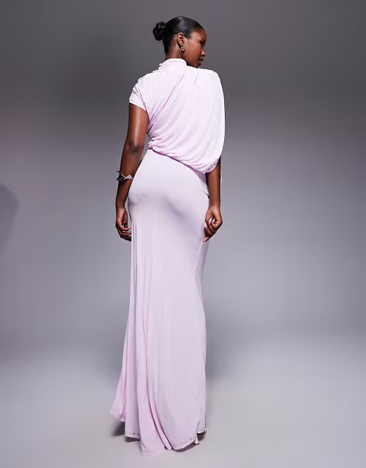 ASOS DESIGN one-shoulder drape maxi dress with cape detail in lilac | ASOS (Global)