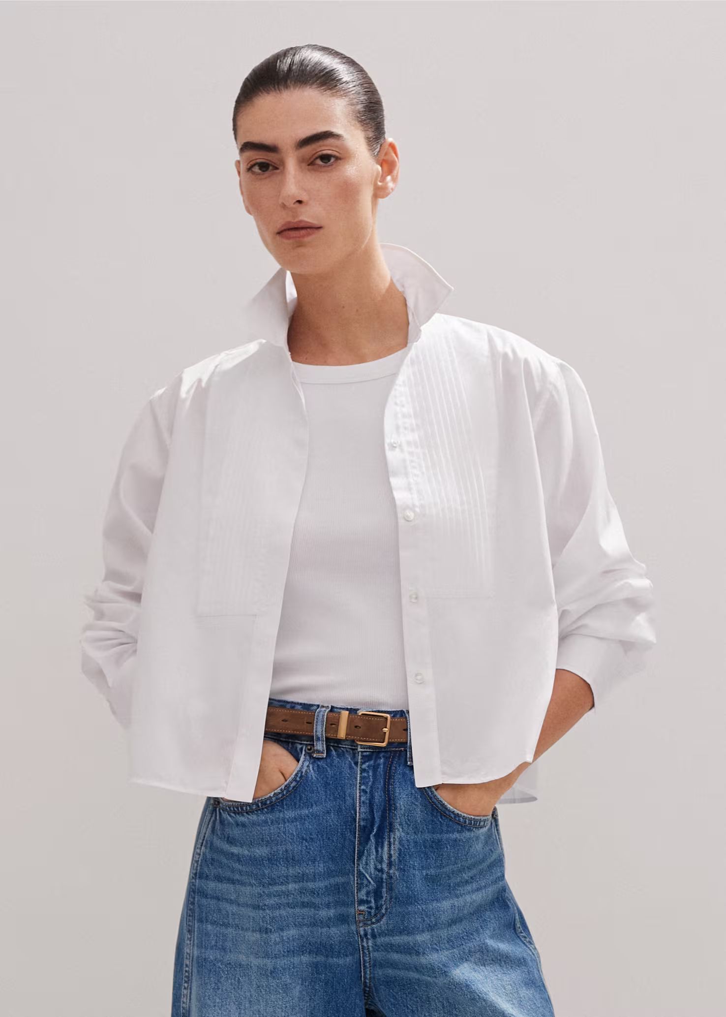 Cotton Bib Detail Crop Shirt | ME+EM US