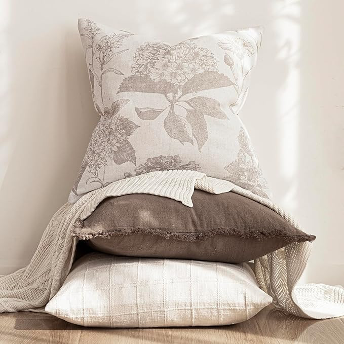 Foindtower Set of 2 Linen Floral Vintage Throw Pillow Covers Neutral Accent Print Decorative Cush... | Amazon (US)
