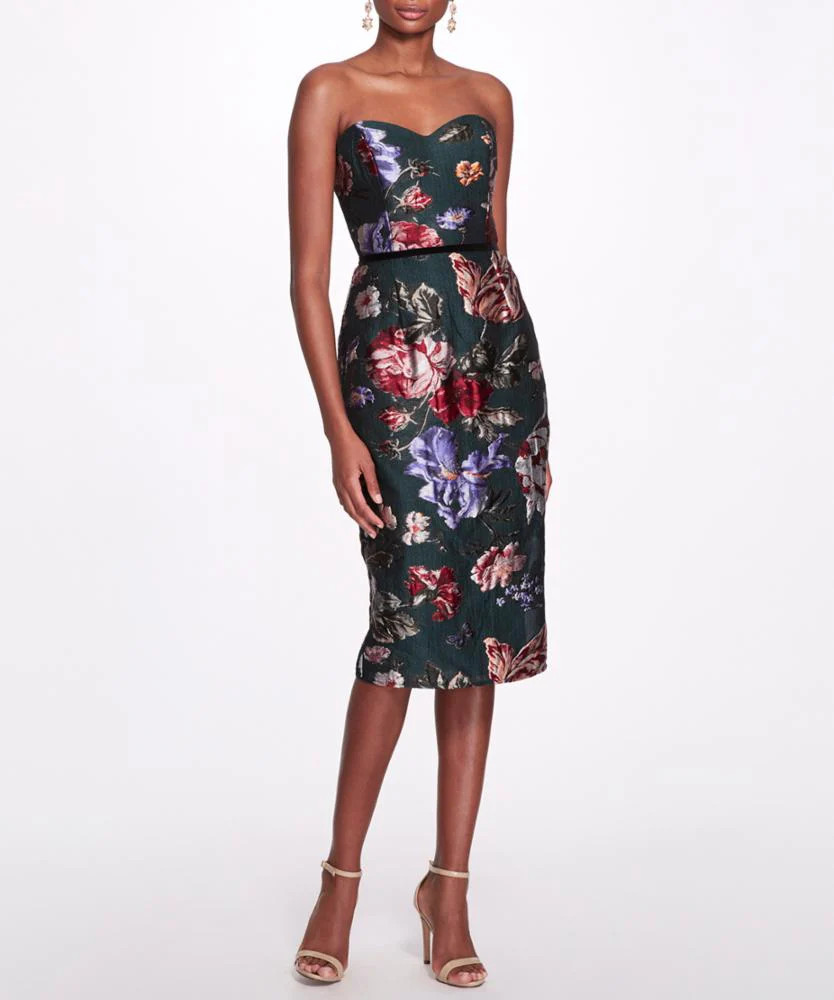 Floral Fil Coupé Tea-length Gown | Marchesa