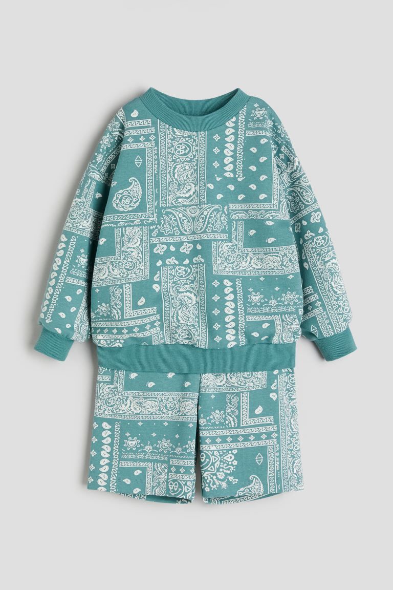 2-piece Printed Sweatsuit - Turquoise/paisley-patterned - Kids | H&M US | H&M (US + CA)