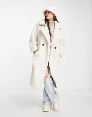 UGG Gertrude long teddy coat in winter white | ASOS (Global)