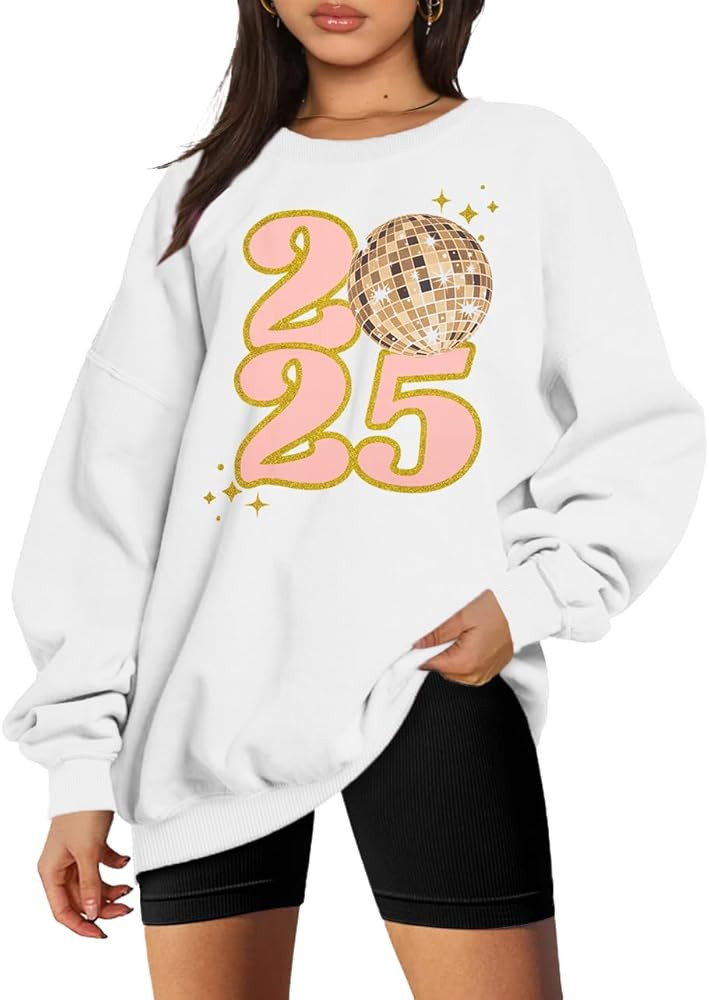 FRYAID Happy New Year 2025 Sweatshirt Women Christmas Glitter Shirts Family Holiday Graphic New Y... | Amazon (US)