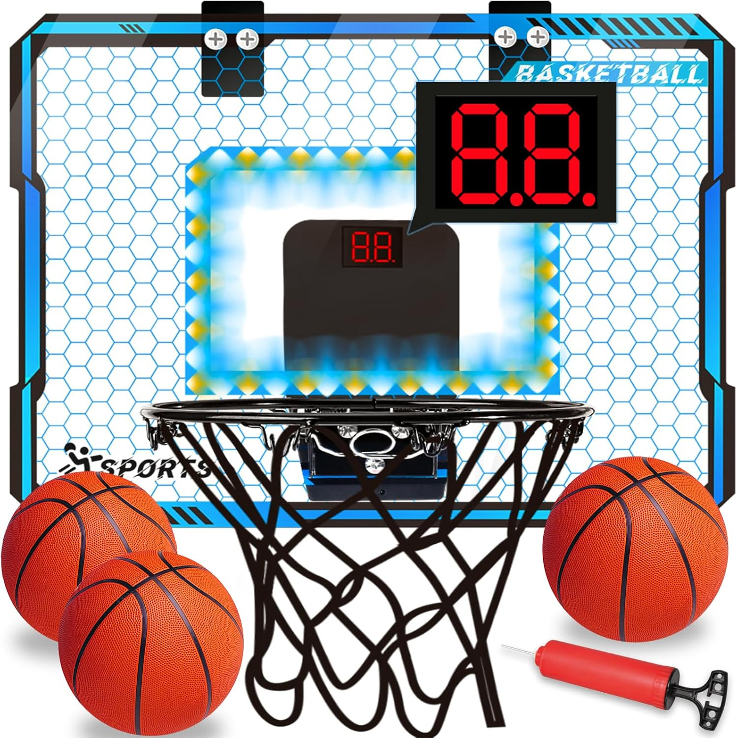 Basketball Hoop Indoor with LED Lights, Basketball Toys Gifts for 5 6 7 8 9 10+ Year Old Boys Kid... | Amazon (US)