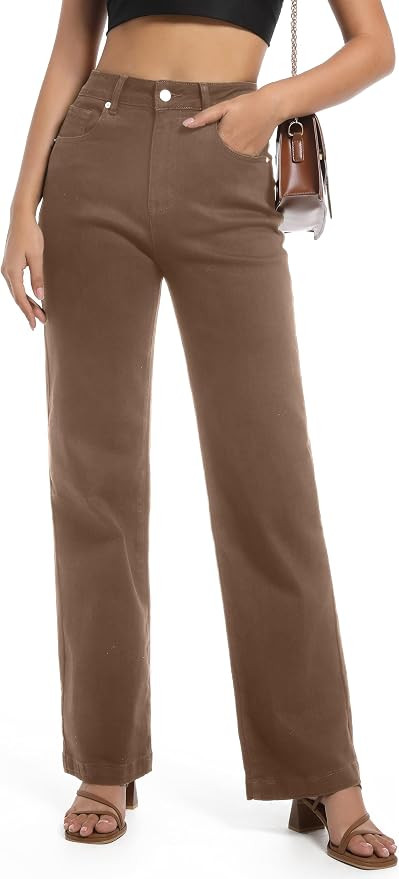 Women's Jeans High Waisted Straight Leg Stretchy Jeans Trendy Wide Leg Tummy Control Loose Casual... | Amazon (US)