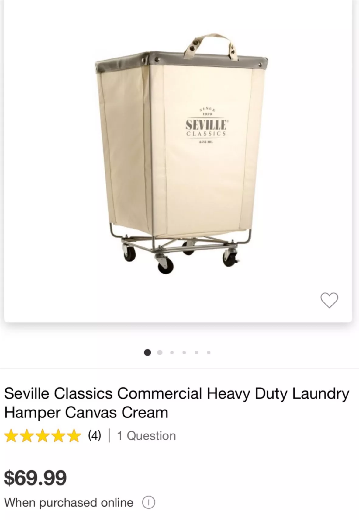 Seville Classics Commercial Heavy Duty Laundry Hamper Canvas Cream