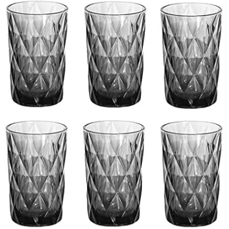 Amazon.com | Bandesun Gray Drinking Glass Set of 6 - Black Tumbler（12 oz）Kitchen Glasses Diamond Gla | Amazon (US)
