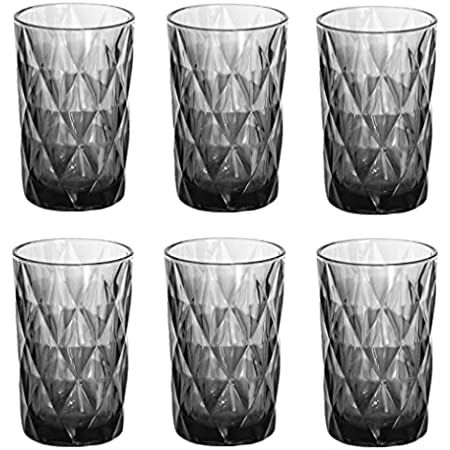 Amazon.com | Bandesun Gray Drinking Glass Set of 6 - Black Tumbler（12 oz）Kitchen Glasses Diamond Gla | Amazon (US)