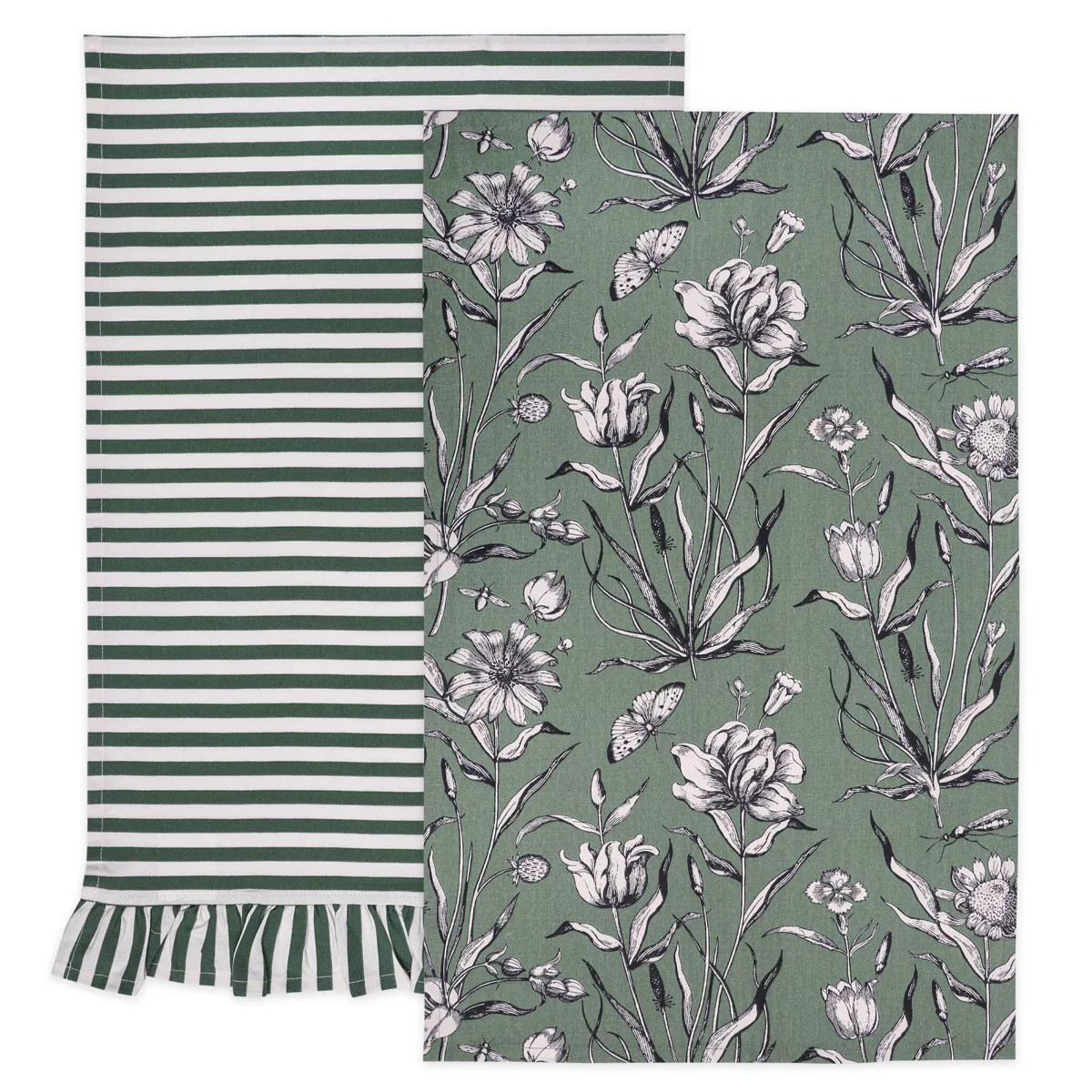 2pk Dish Towels Green Floral - Bullseye's Playground™ | Target