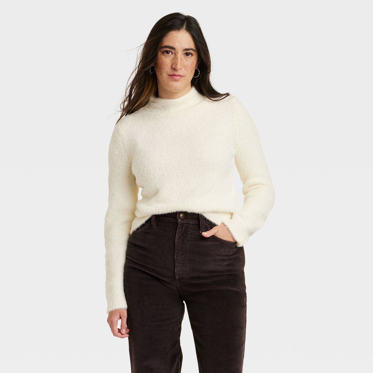 Women's Fuzzy Mock Turtleneck Pullover Sweater - Universal Thread™ Cream M | Target