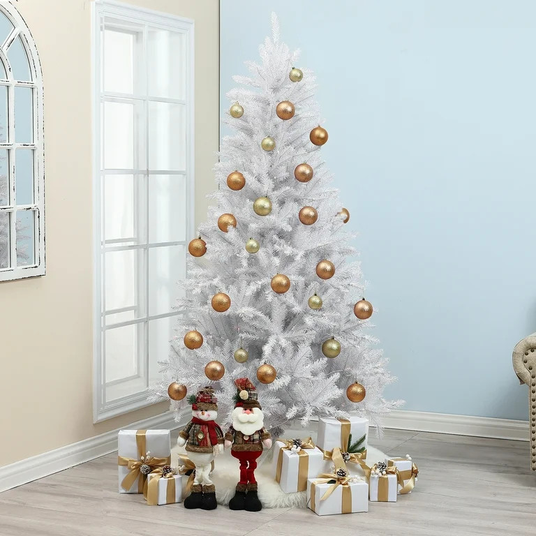 LuxenHome 6.5Ft Pre-Lit Artificial White Full Christmas Tree | Walmart (US)