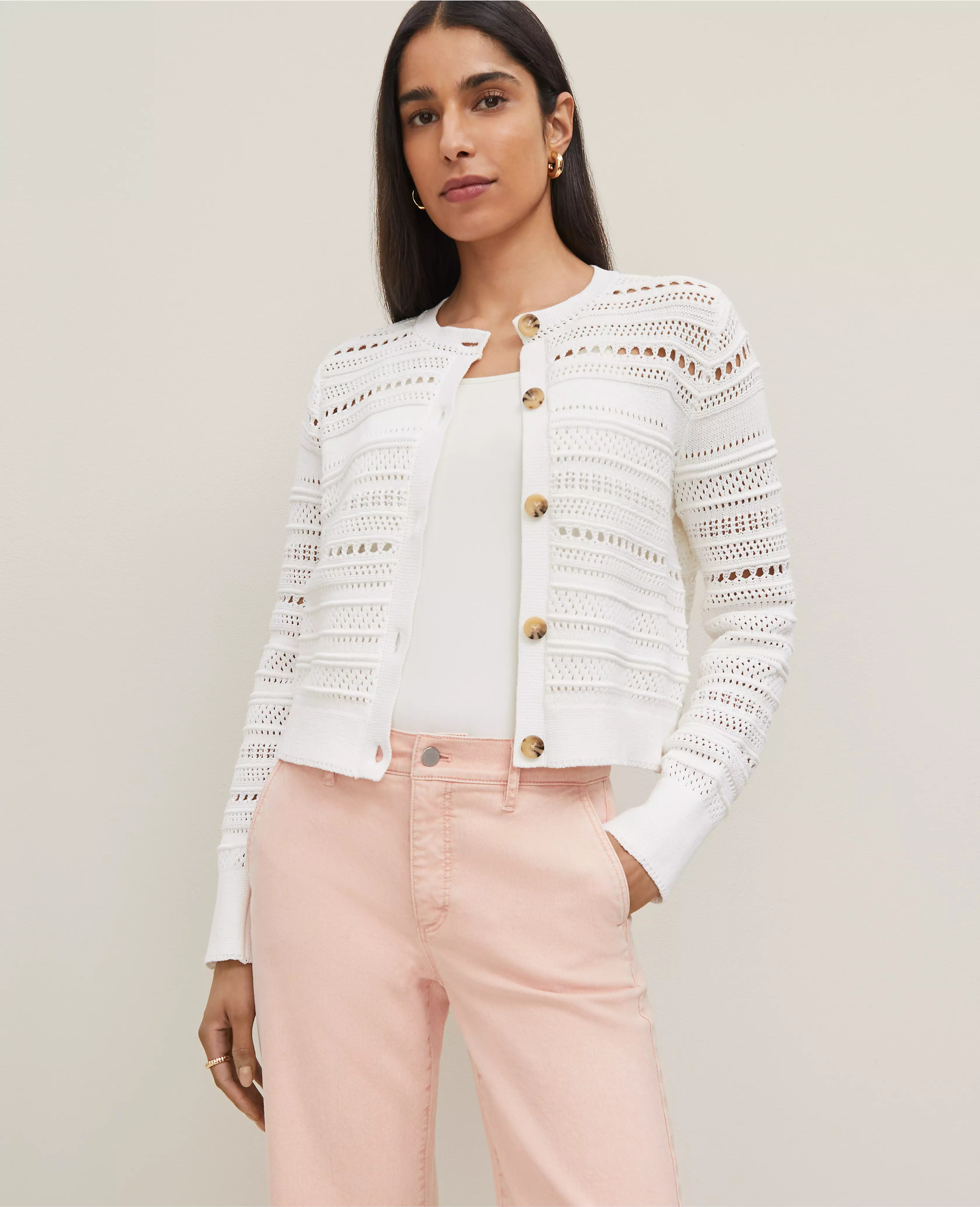 Pointelle Textured Cardigan | Ann Taylor