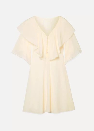 Chloé - Ruffled Silk Crepe De Chine Mini Dress - Cream | NET-A-PORTER (UK & EU)