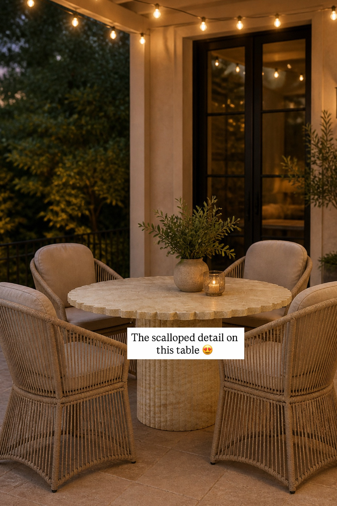 Can’t get over this outdoor dining  table. The scalloped detail is so gorgeous. Love the wicker chairs too. So affordable 

#LTKSaleAlert #LTKHome #LTKSeasonal