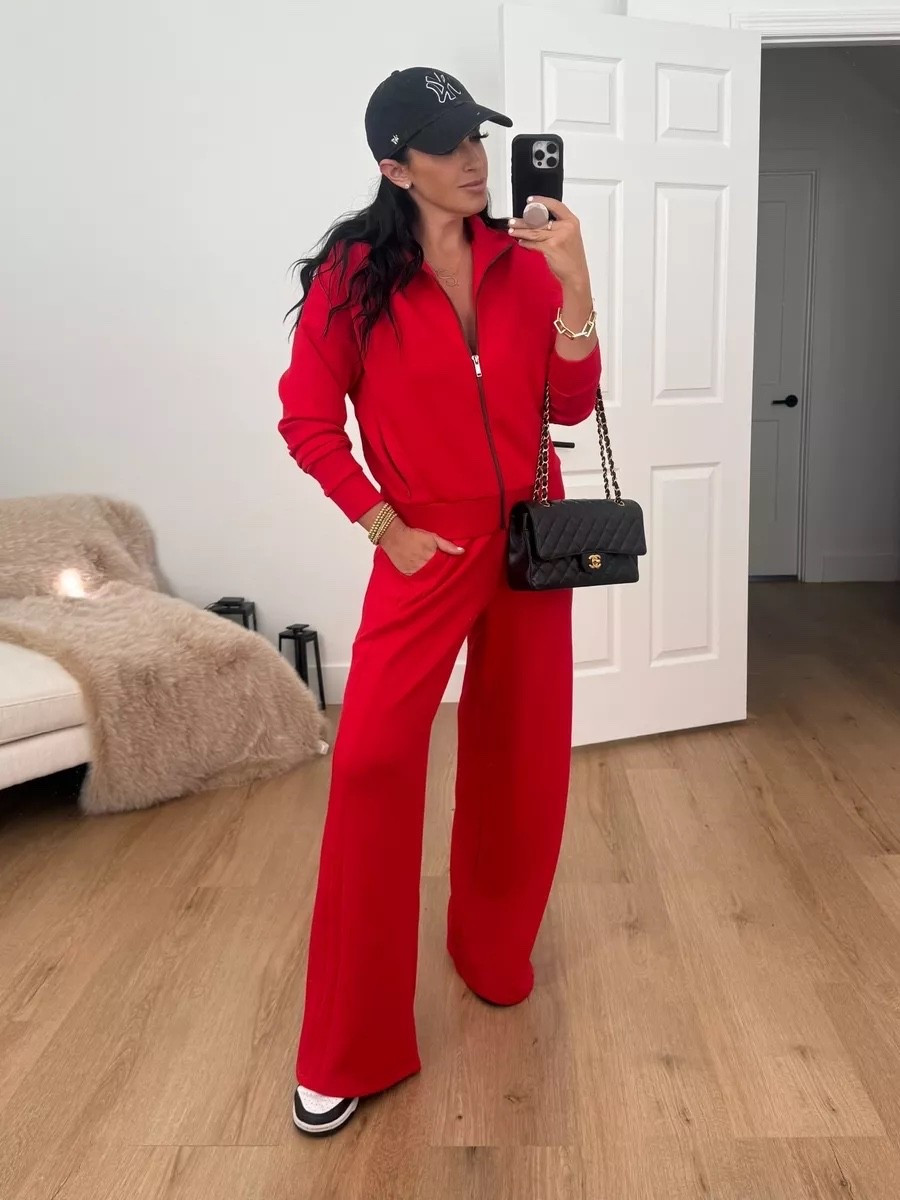 Spanx AirEssentials Track Jacket wearing size medium now $89. Spanx Wide Leg Track Pant wearing size medium now $69. 