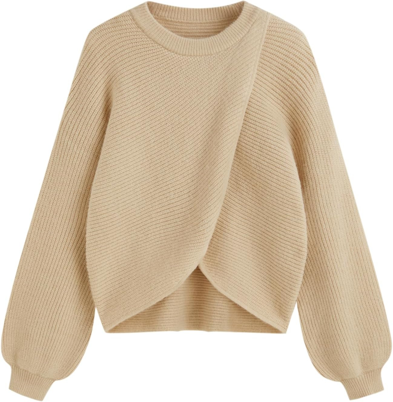 CIDER Cropped Sweaters for Women Wrap Lantern Long Sleeve Cozy Sweaters | Amazon (US)