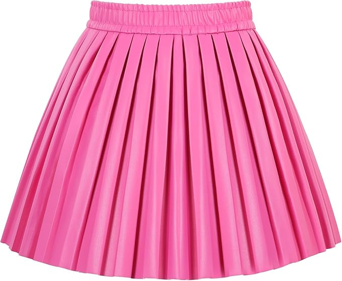 KEREDA Girls Faux PU Leather Skirt Kids Toddler Pleated Skirt for Girls 4-14 Y | Amazon (US)