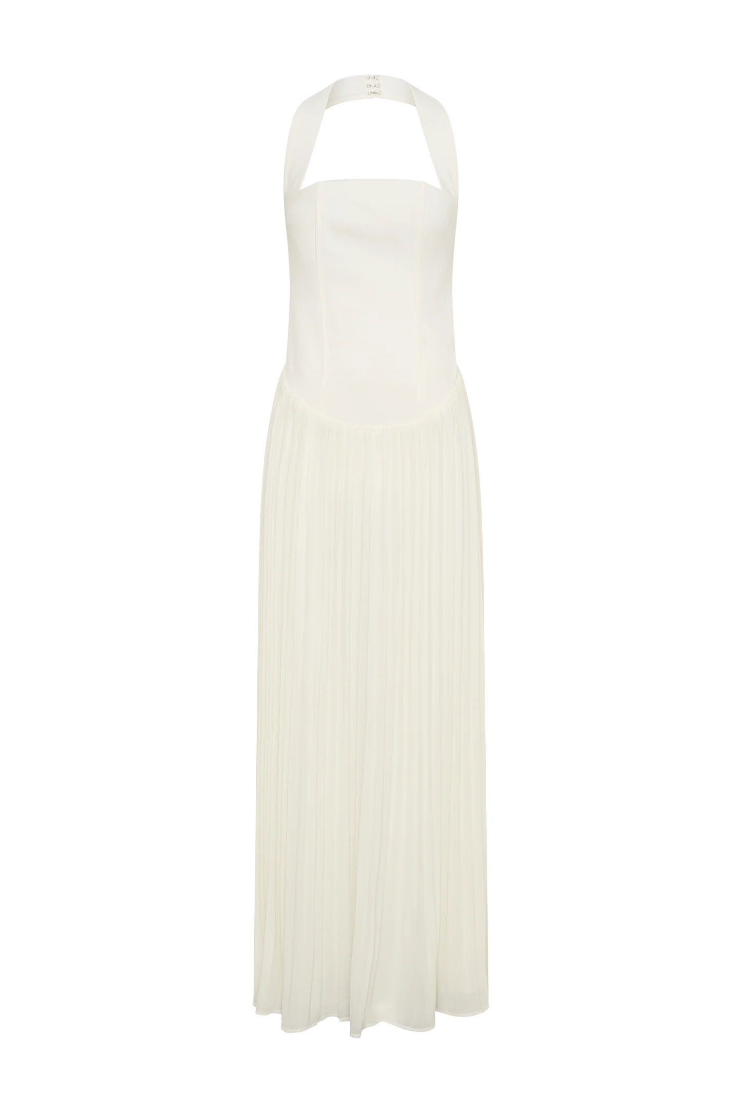 Stacie Pleated Halter Maxi Dress - Ivory | MESHKI US