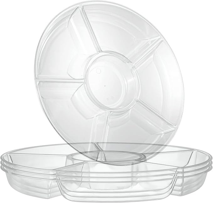 Plasticpro 6 Sectional Round Plastic Serving Tray/Platters Clear Pack of 2 | Amazon (US)