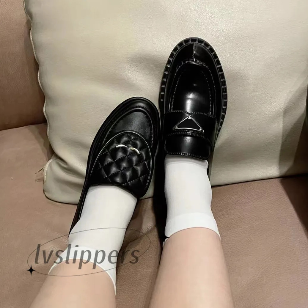 Designer dress shoes loafers Women thick soled quilted leather cover mule patent casual shoes met... | DHGate