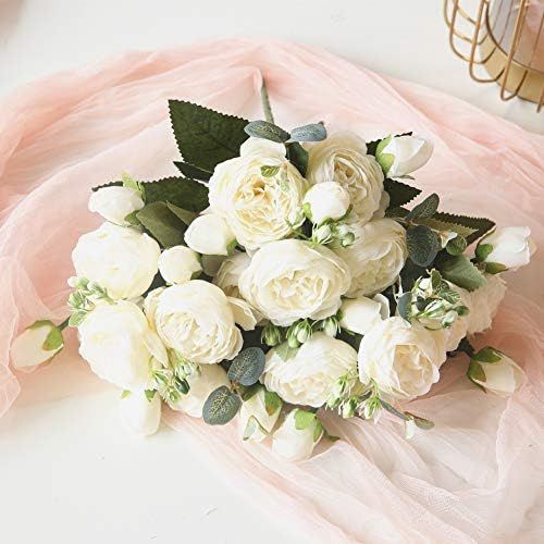 HoYuanFlo Artificial Flowers Silk Peony Rose Real Touch Fake Flowers 3pcs Single Stem with 5 Heads V | Amazon (US)
