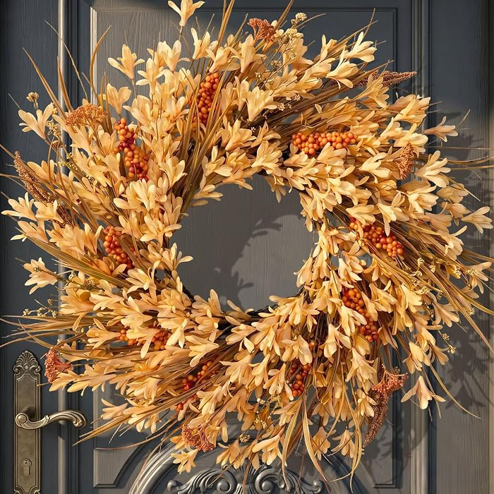 26" Large Fall Wreath for Front Door, Autumn Forsythia Rustic Harvest Decor | Amazon (US)