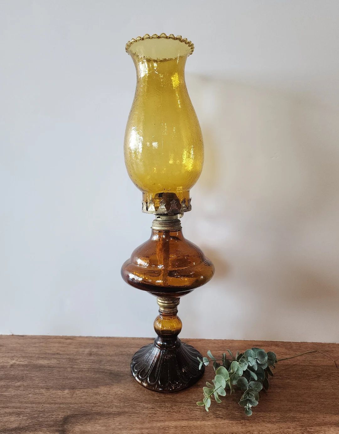 Vintage Amber Glass Victorian Stile Oil Lamp - Etsy | Etsy (US)