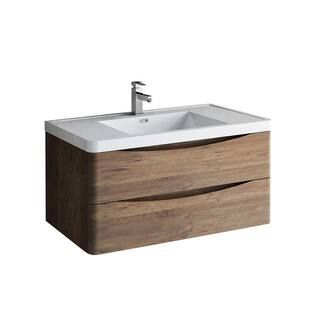 Fresca Tuscany 40 in. Modern Wall Hung Vanity in Rosewood with Vanity Top in White with White Bas... | The Home Depot