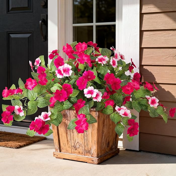 Artificial Fake Flowers for Outdoors Spring Decoration 2 Bundles Faux Flowers Plants for Outdoor ... | Amazon (US)